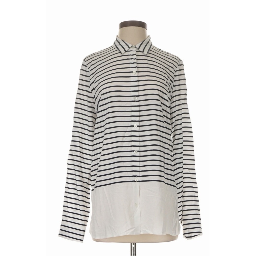 J. Jill Navy White Striped Button Nautical Top Long Sleeve Lightweight - Large